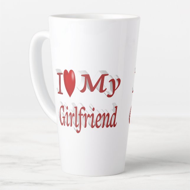 Tasse Latte I Love My Girlfriend texte rouge mignon (Angle gauche)