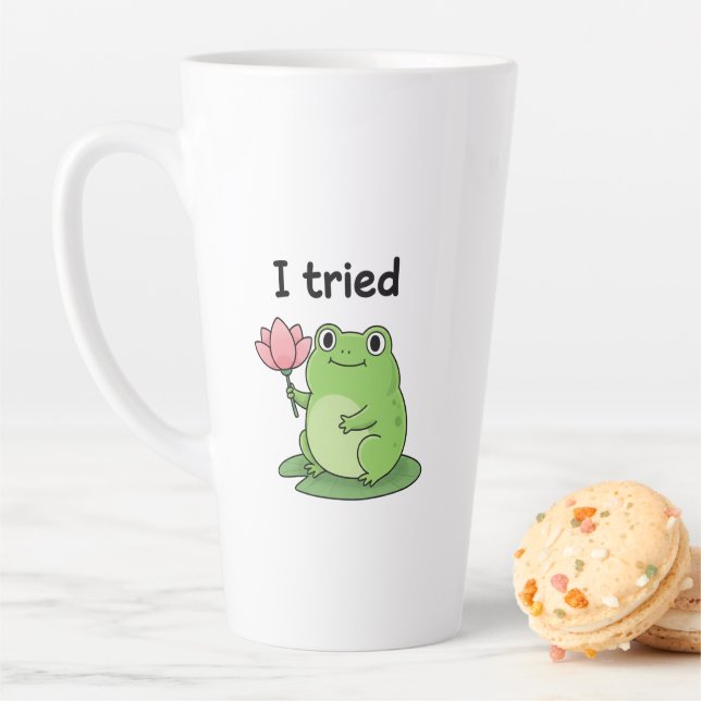Tasse Latte "I Tried" Froggy Effort Design (En situation)