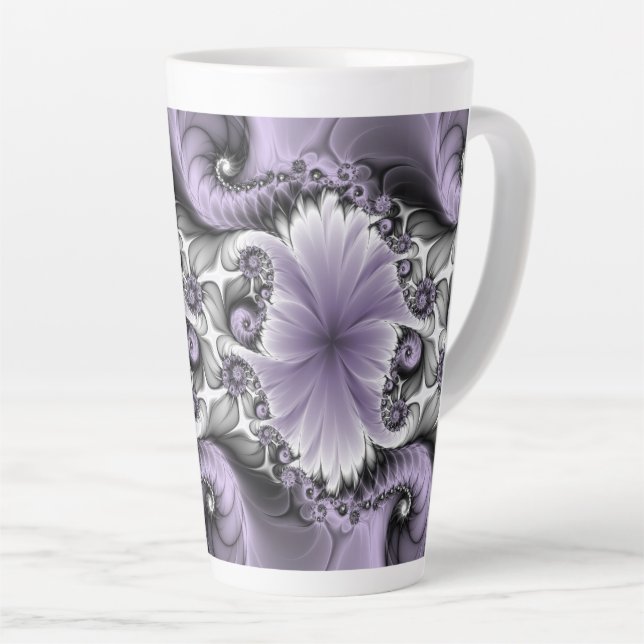 Tasse Latte Illusion Lilac Abstrait Floral Fractal Art Imagina (Angle droit)