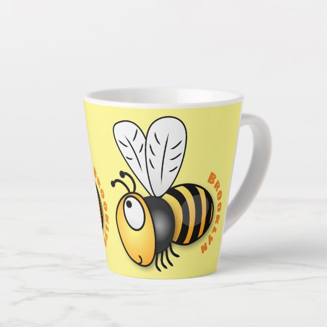 Tasse Latte Illustration de bande dessinée d'abeille heureuse  (Angle droit)