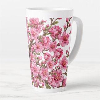 Tasse Latte Illustration de branche de sakura brodée en faux 3