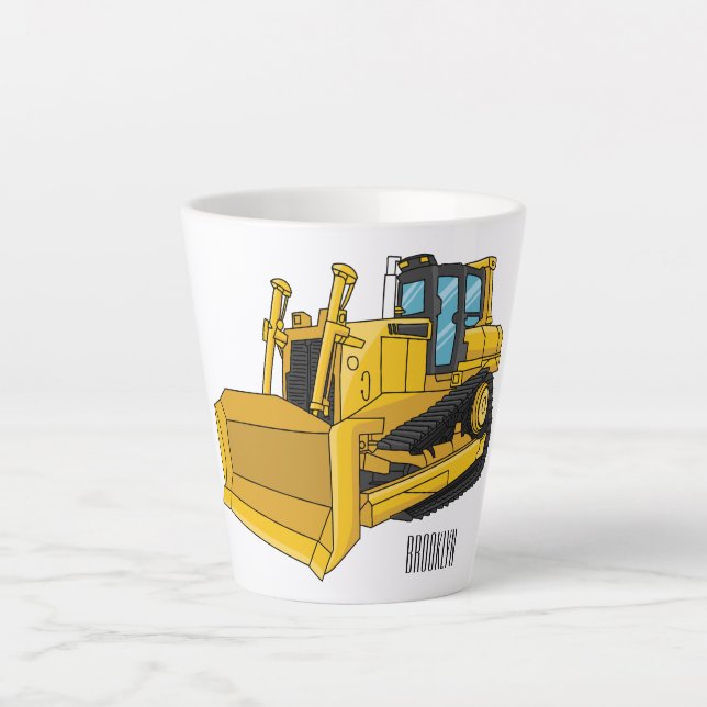 Tasse Latte Illustration de bulldozer animé (Devant)
