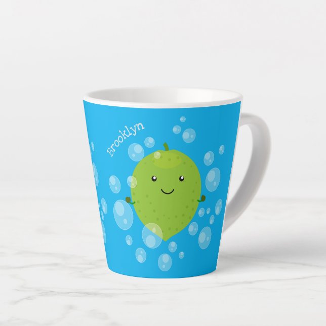 Tasse Latte Illustration de bulles de chaux vert mou (Angle droit)