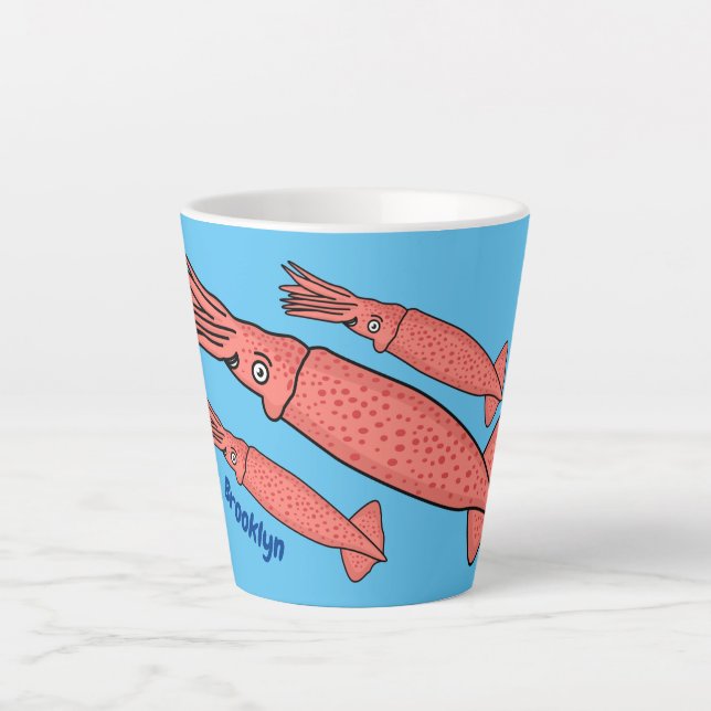 Tasse Latte Illustration de calamar rose (Devant)