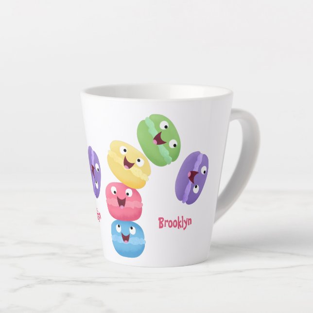 Tasse Latte Illustration de caricature de macarons marrant mig (Angle droit)