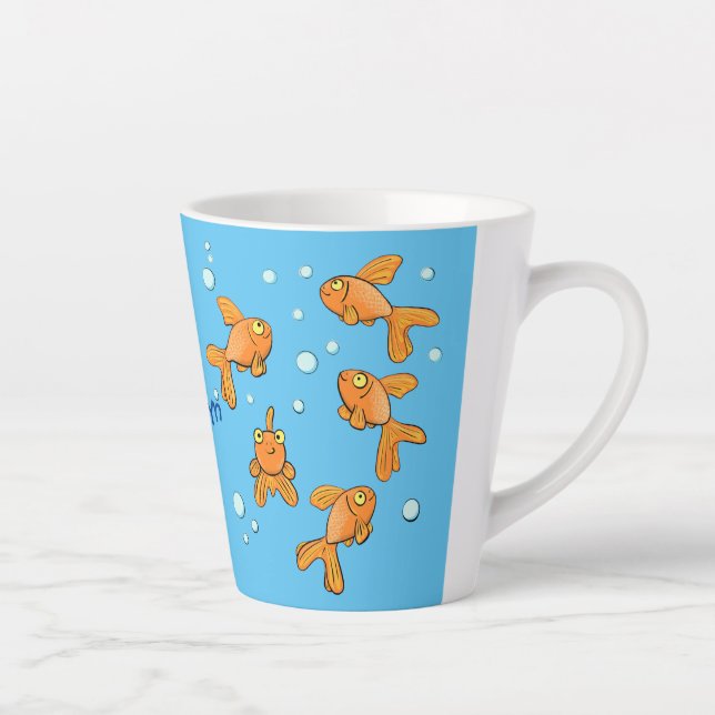 Tasse Latte Illustration de caricature de poisson rouge orange (Droite)