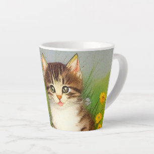 Tasse Latte Illustration de chat souriant vintage