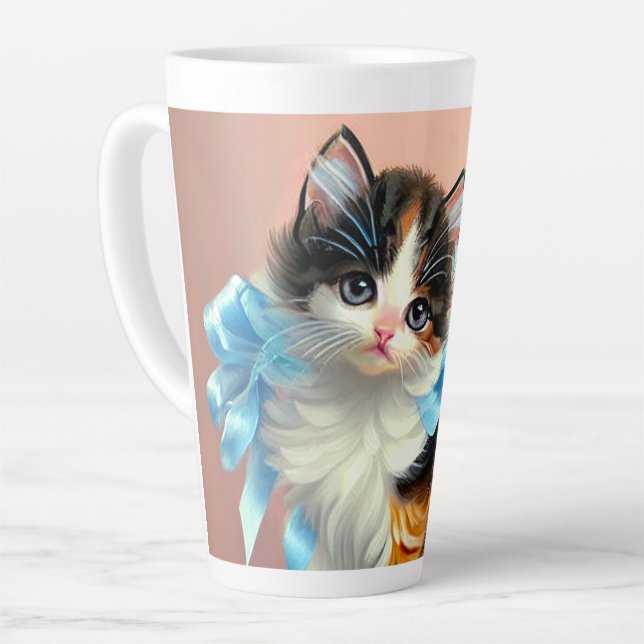 Tasse Latte Illustration de chaton calico vintage (Angle gauche)
