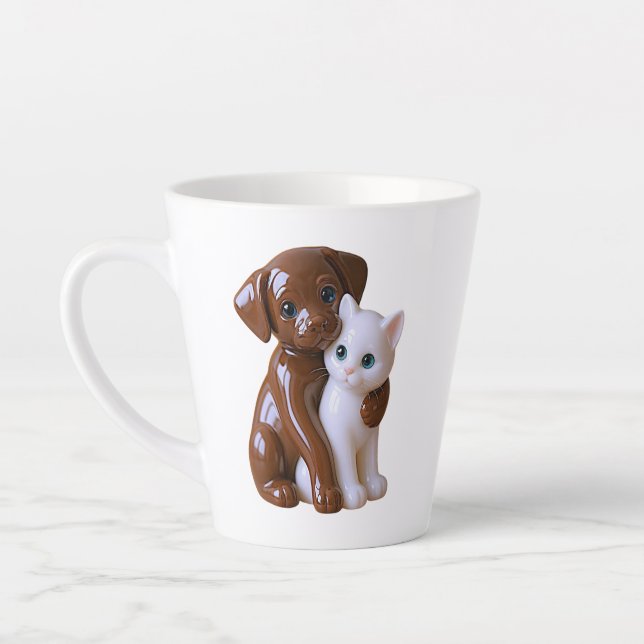 Tasse Latte Illustration de chien et chat fantaisiste (Gauche)