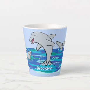 Tasse Latte Illustration de dauphins heureux adorables