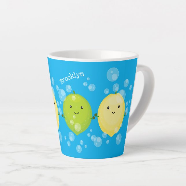 Tasse Latte Illustration de dessin animé de citron vert citron (Angle droit)