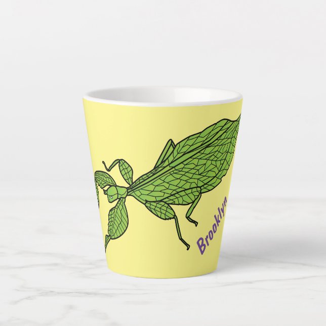 Tasse Latte Illustration de dessin animé d'insecte feuille ver (Devant)