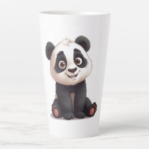 Tasse Latte Illustration de dessin animé d'ours panda assis