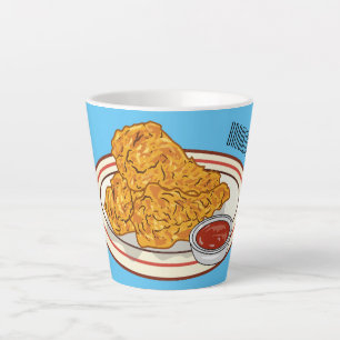 Tasse Latte Illustration de dessin animé sur le poulet frit