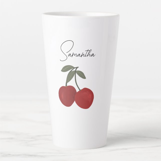 Tasse Latte Illustration de deux cerises rouges | Art de fruit (Devant)