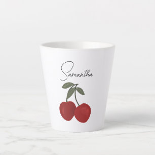 Tasse Latte Illustration de deux cerises rouges Art de fruit