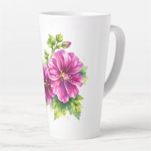 Tasse Latte Illustration de fleur à l'aquarelle violette