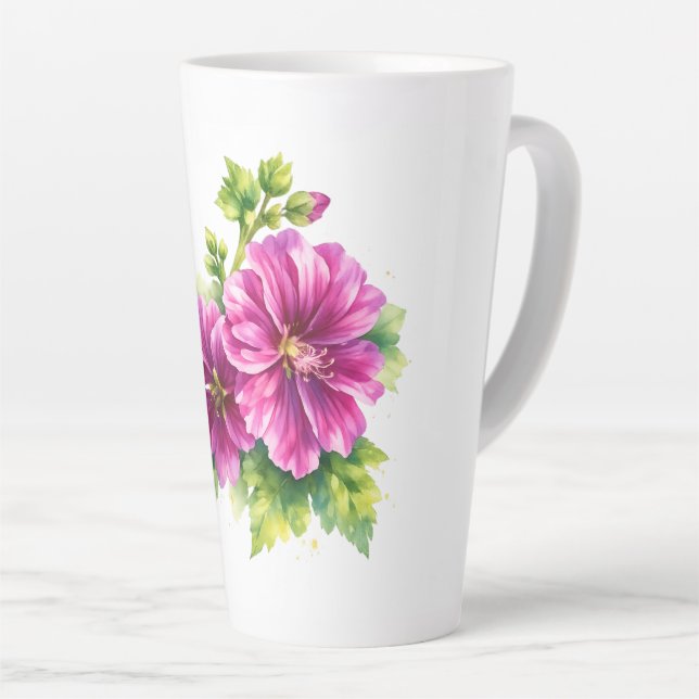 Tasse Latte Illustration de fleur à l'aquarelle violette  (Angle droit)