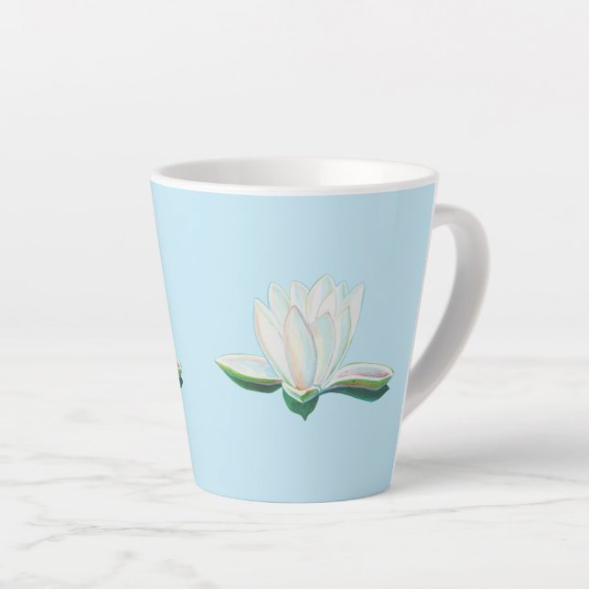 Tasse Latte Illustration de la fleur de lotus blanc (Angle droit)