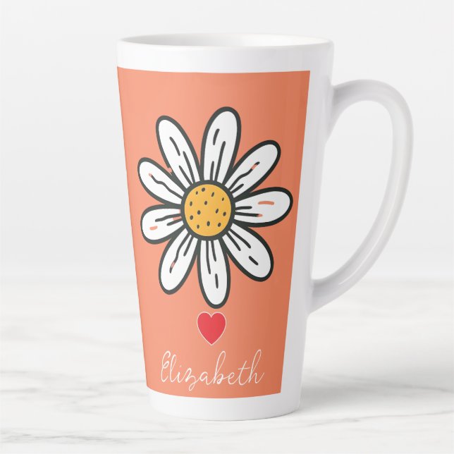 Tasse Latte Illustration de la marguerite joviale Retro Coffee (Droite)