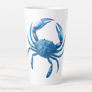 Tasse Latte Illustration de l'aquarelle du crabe bleu - Vie ma