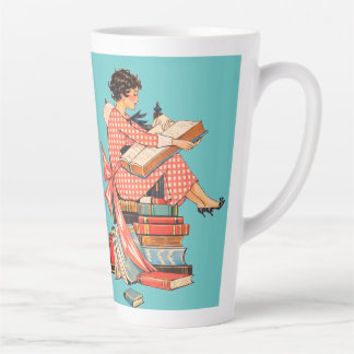 Tasse Latte Illustration de lecture pour amateur de livres anc