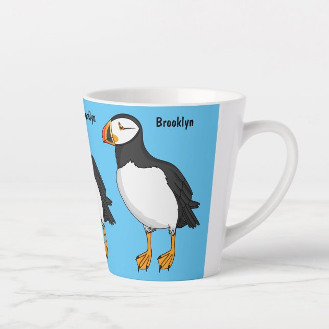 Tasse Latte Illustration de macareux de l'Atlantique (Droite)