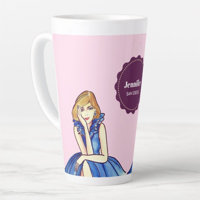 Tasse Latte Illustration de mode de robe de cocktail bleu roya (Angle gauche)