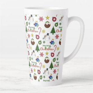Tasse Latte Illustration de Noël Mix Motif de répétition