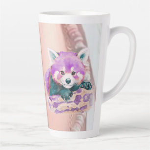 Tasse Latte Illustration de panda roux à l'aquarelle violette 