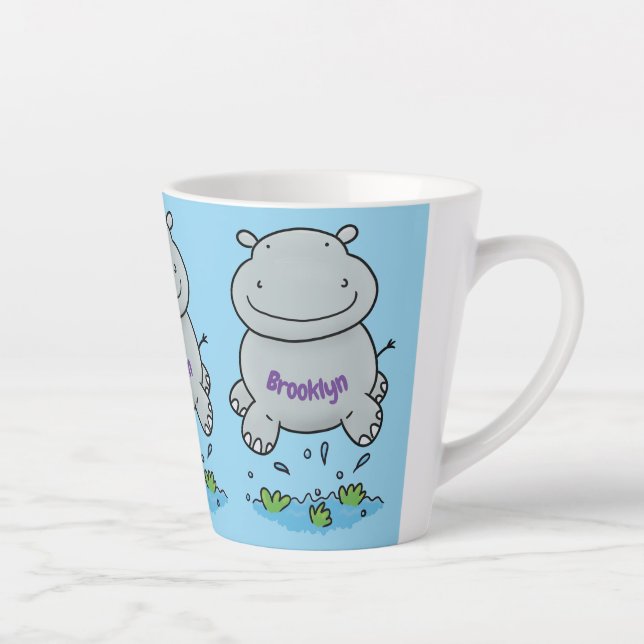 Tasse Latte Illustration de saut en hippo mignon (Droite)