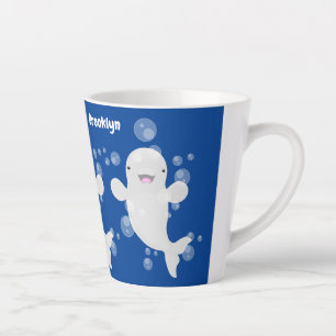 Tasse Latte Illustration de style cartoon de baleine blanche s