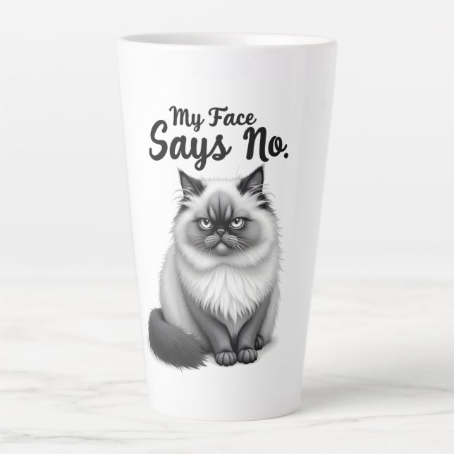 Tasse Latte Illustration de visage de chat drôle – Art de chat (Devant)