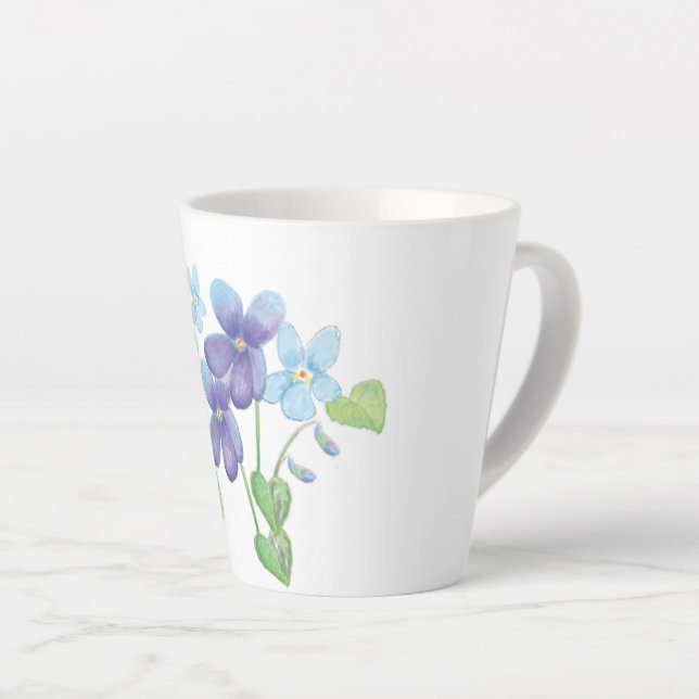 Tasse Latte Illustration des fleurs de violet sauvages (Angle droit)