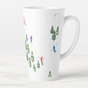 Tasse Latte Illustration des skieurs d'apline rétro colorés