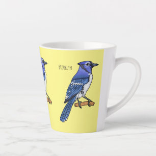 Tasse Latte Illustration d'oiseau de jay bleu