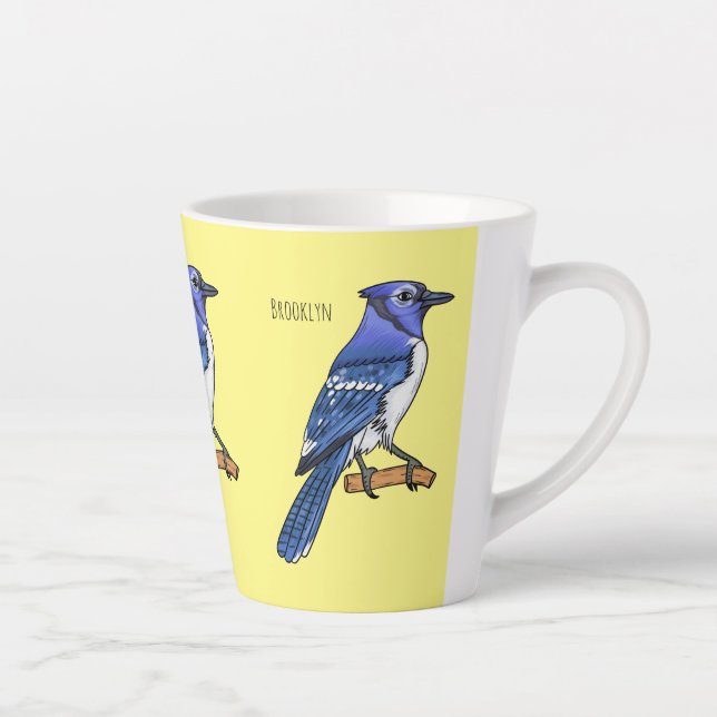 Tasse Latte Illustration d'oiseau de jay bleu (Droite)