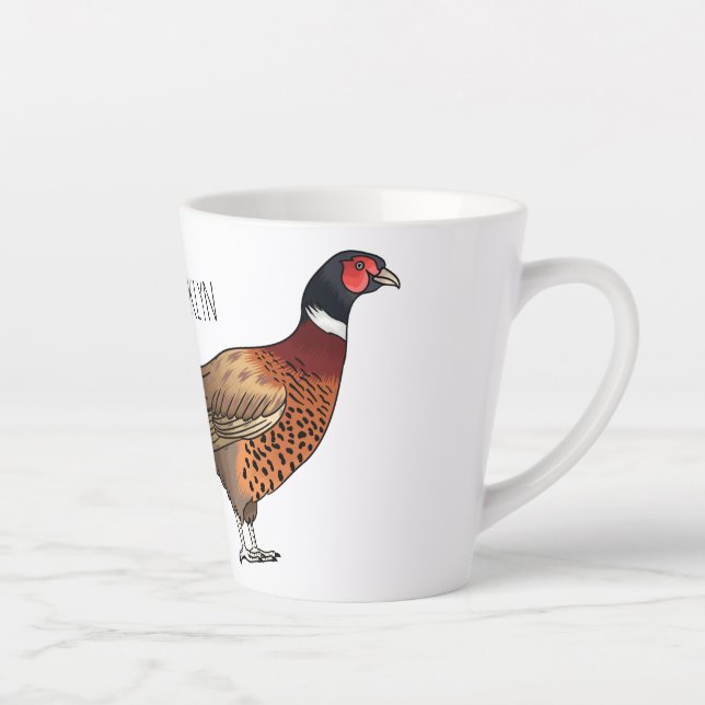 Tasse Latte Illustration d'oiseau faisan à cou circulaire (Droite)