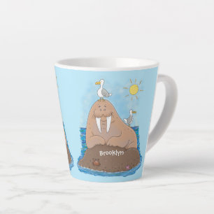 Tasse Latte Illustration drôle de morse joyeux