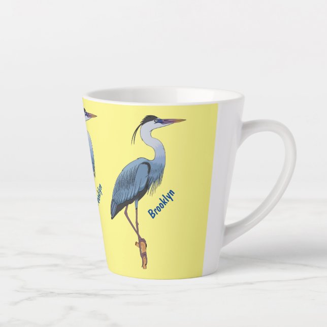 Tasse Latte Illustration du grand héron bleu (Droite)
