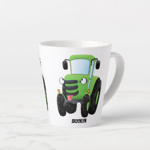 Tasse Latte Illustration du joli joyeux tracteur agricole vert