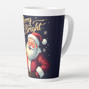 Tasse Latte Illustration du Père Noël joyeux et lumineux tenan