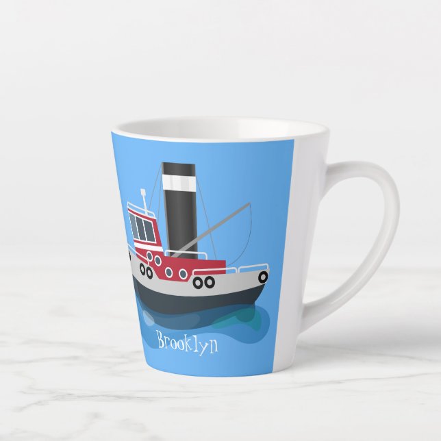 Tasse Latte Illustration d'un bateau à chalutier mignon (Droite)