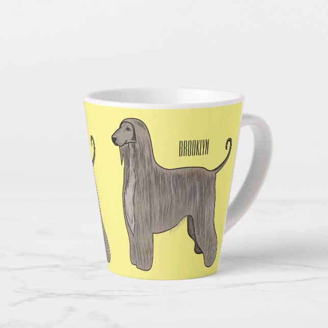 Tasse Latte Illustration d'un chien hound afghan (Angle droit)