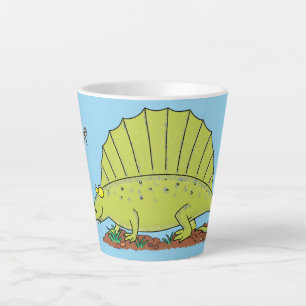 Tasse Latte Illustration d'un dimétrodon vert mignon