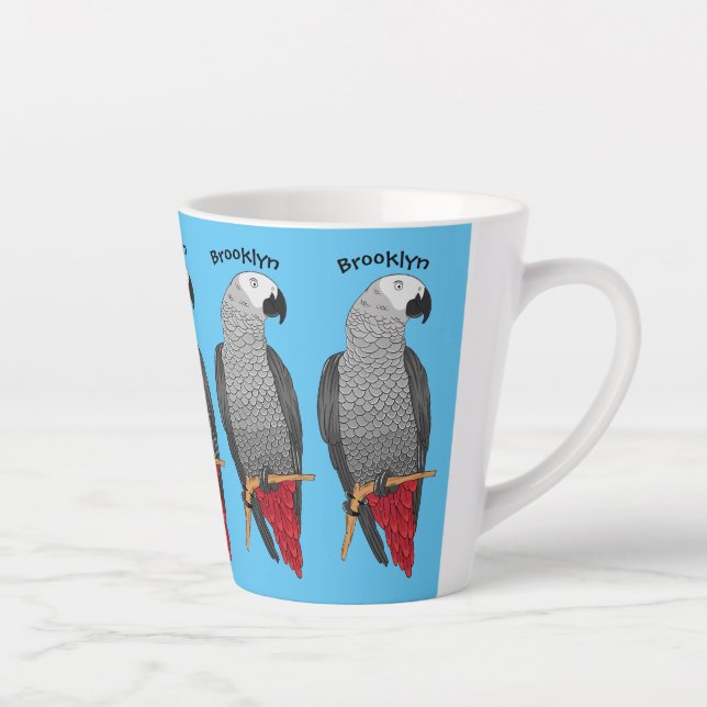 Tasse Latte Illustration d'un perroquet gris en Afrique (Droite)