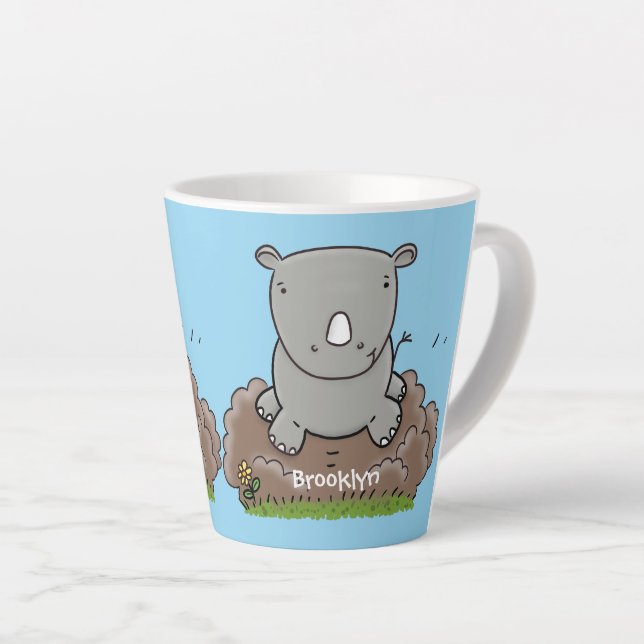 Tasse Latte Illustration d'un petit rhinocéros (Angle droit)