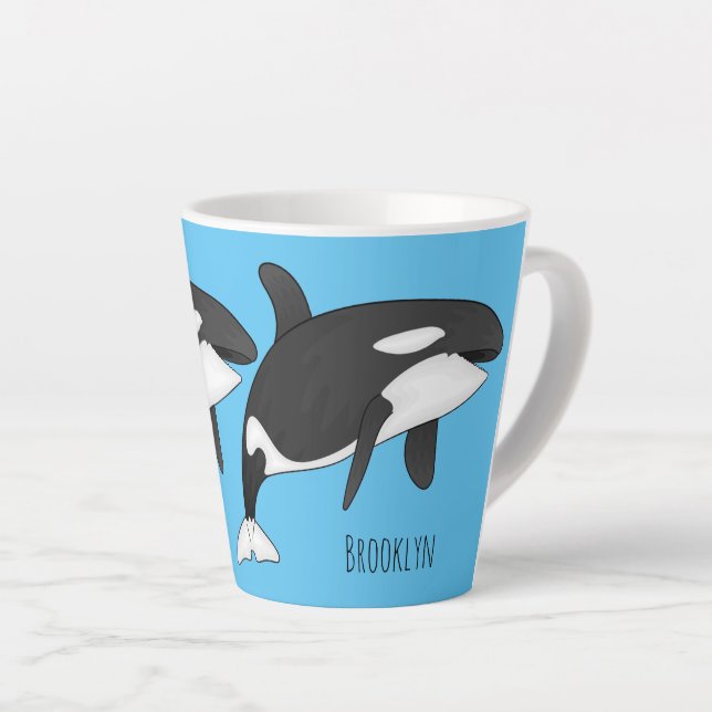 Tasse Latte Illustration d'une baleine tueuse (Angle droit)