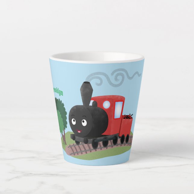 Tasse Latte Illustration d'une locomotive à vapeur mûre (Devant)