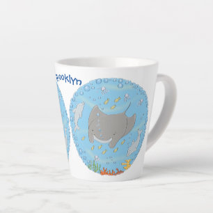 Tasse Latte Illustration d'une mignonne raie manta et de bulle